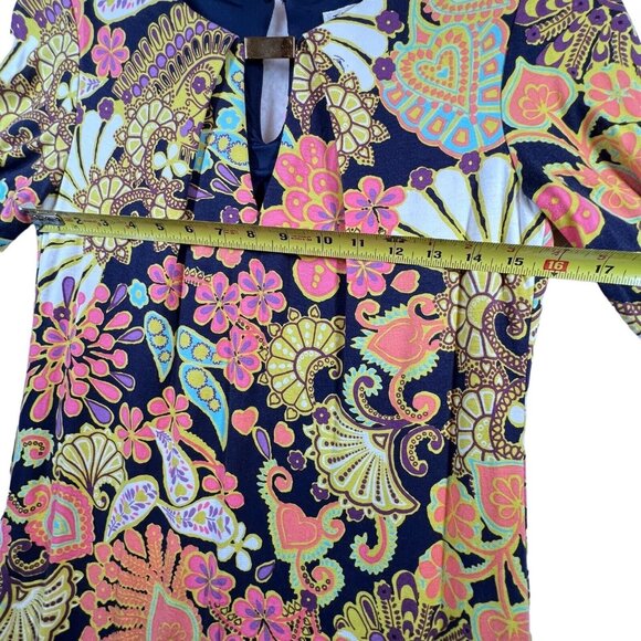 Trina Turk Sz 6 Mini Dress Floral Hippie Boho Kaleidoscope Lined Sleeves Stretch - Picture 9 of 12